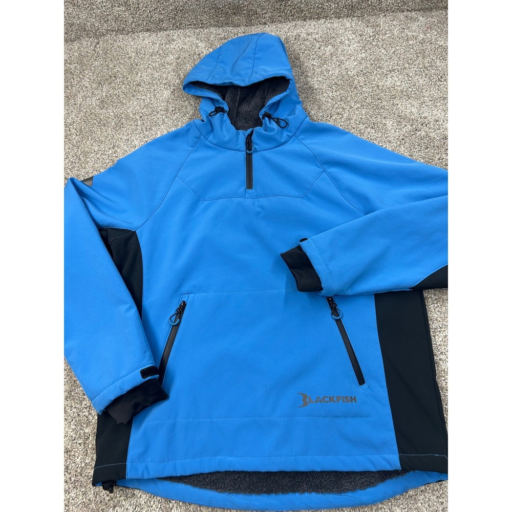 Blackfish Gear Mens Blue Softshell Fleece Lined Quarter Zip Hoodie Jacket Med